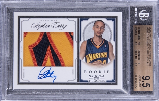 2009-10 Panini National Treasures Rookie Patch Autograph (RPA) #206 Stephen Curry Signed Patch Rookie Card (#28/99) - BGS GEM MINT 9.5/BGS 9
